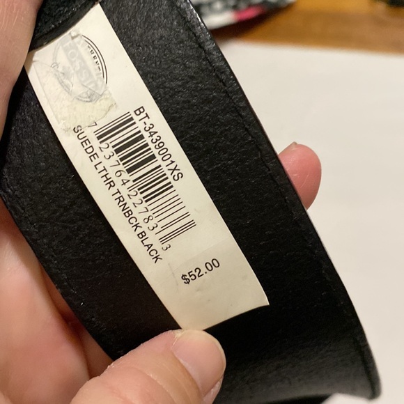 Fossil Black Leather & Suede Waist Belt with Silver Tone Hardware XS - Picture 12 of 16